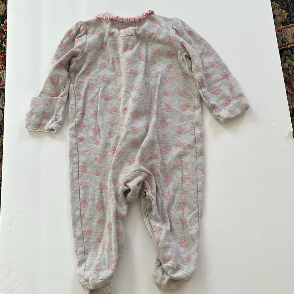 Ralph Lauren Baby Footed Pajamas Pink Floral Ruffle Collar 6 Months